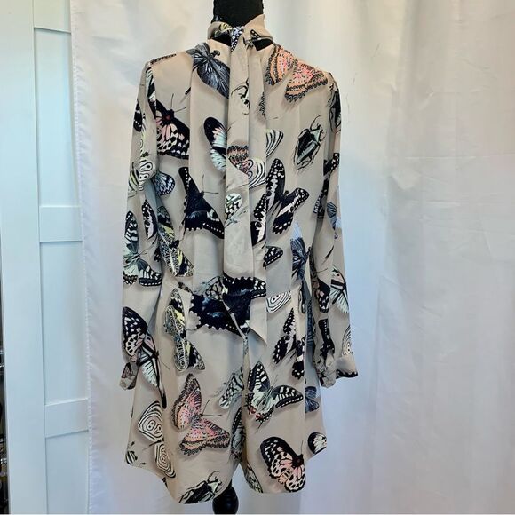 Reiss Gail Butterfly-Print high neck tie Romper beige multicoloured Sz 10 NWOT - Picture 9 of 16